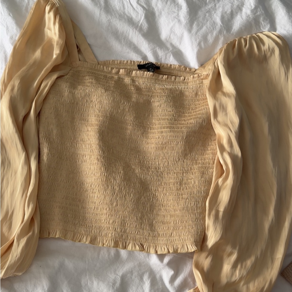 J. Crew Pale Yellow Smocked Puff-Sleeve Crop Top